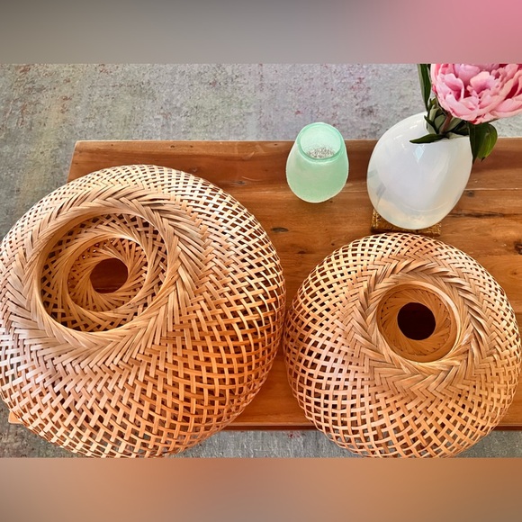 Bamboo Rattan Basket Lamp Light - 11” Diameter, corded pendant - Picture 10 of 12